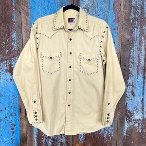 Vintage Brooks & Dunn Yellow Diamond Snap Down Long Sleeve Shirt Size Medium